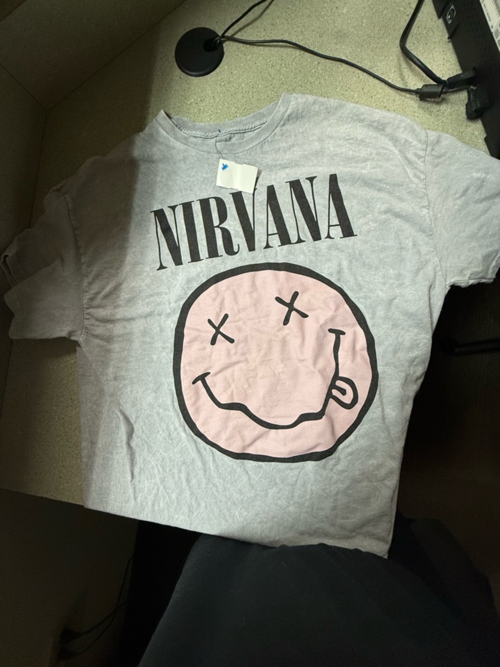 NIRVANA Gray Tee with Black Smiley Logo